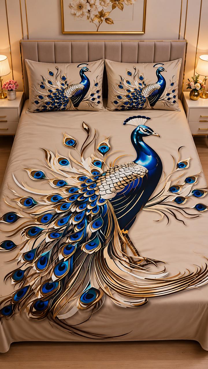 7D High Resolution Peacock Print Bedsheet